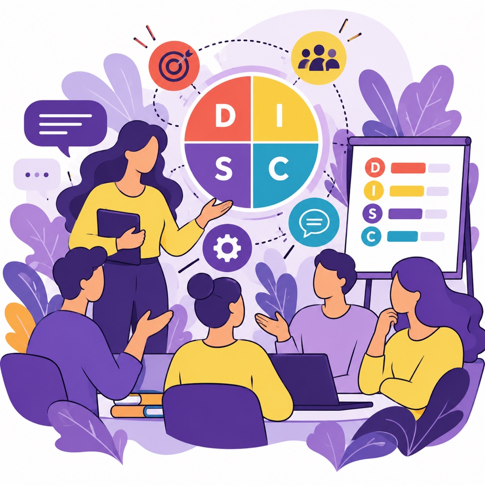 Illustration of a DISC team communication workshop