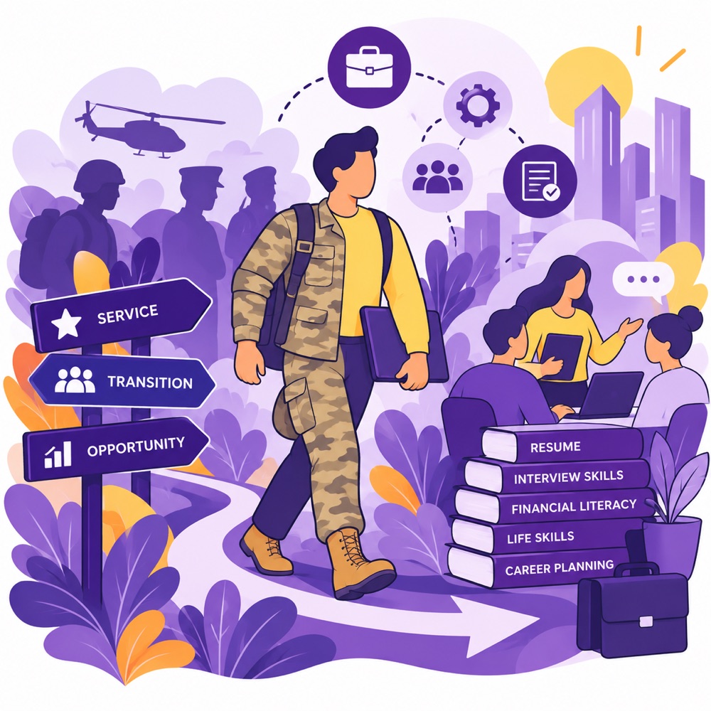 Illustration of a service member transitioning to a civilian career